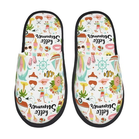 Balery Hello Summer Slient Indoor Furry Fleece Comfort House Shoes Soft Non-Slip Home Shoes Cotton slippers House Slippers-- Medium
