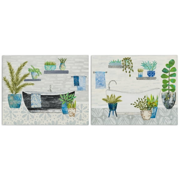 Stupell Industries Charming Botanical Bathroom Bath & Laundry Painting Wrapped Canvas Art Print Wall Art, 20 x 16, Set of 2