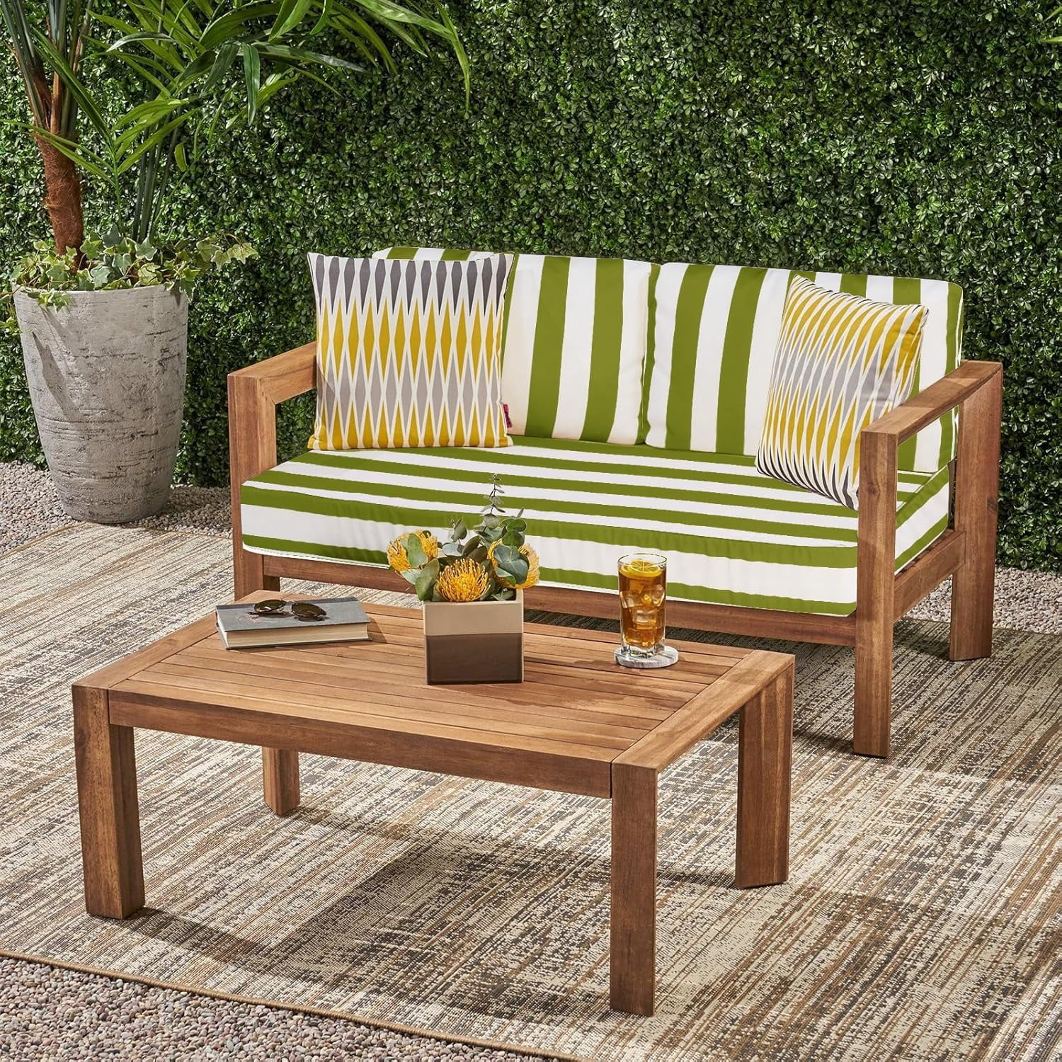 Outdoor Loveseat Cushion Set, 48 x 24 inch, Water Repellent Patio Furniture Cushions Replacement with Removable Cover( Grass Green)