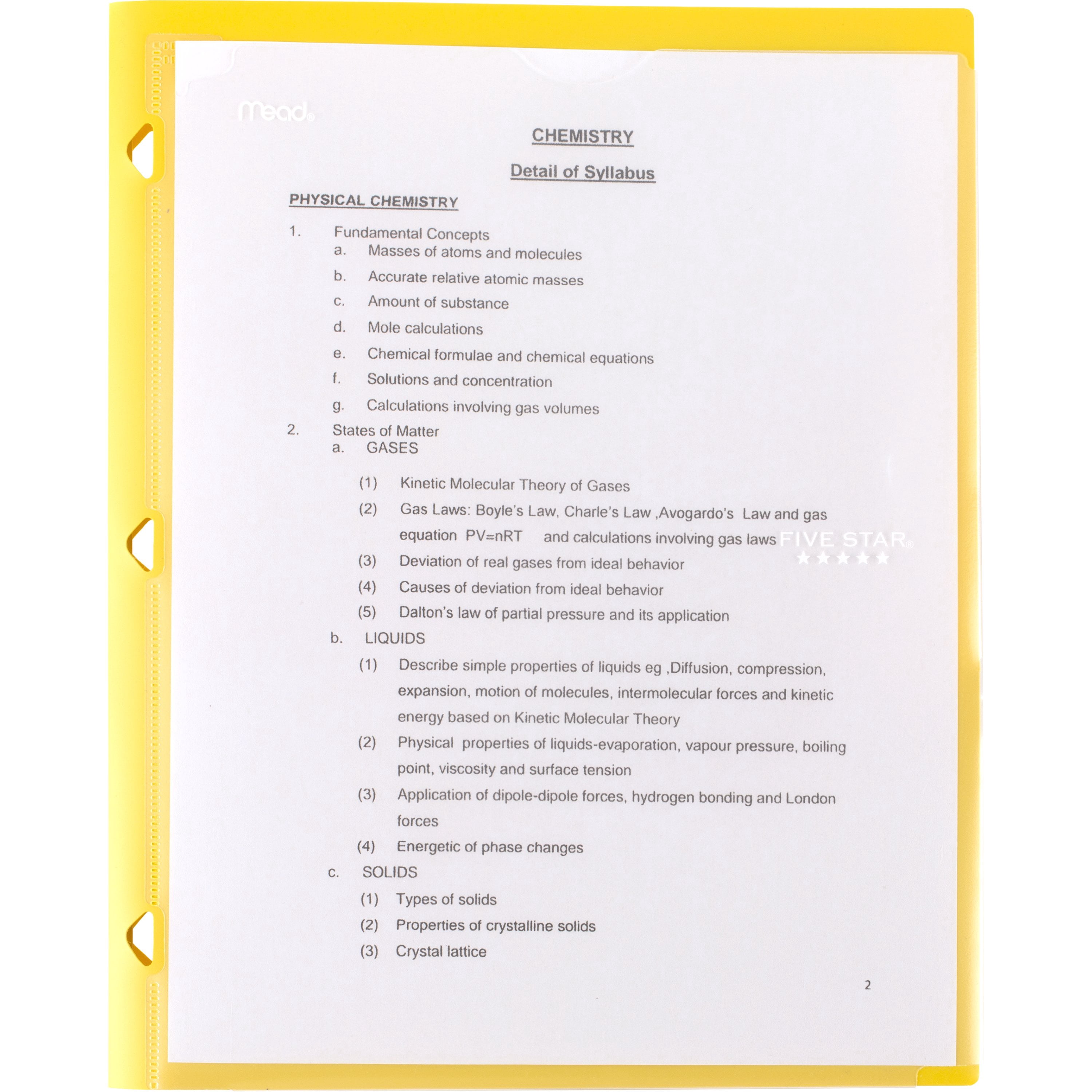 Five Star Clearview 2 Pocket Portfolio Yellow