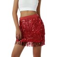 thumbnail image 1 of Gupgi Women Sequins Fringe Skirt, Glitters Tassel Mini Skirt for Dance Rave Party, 1 of 9