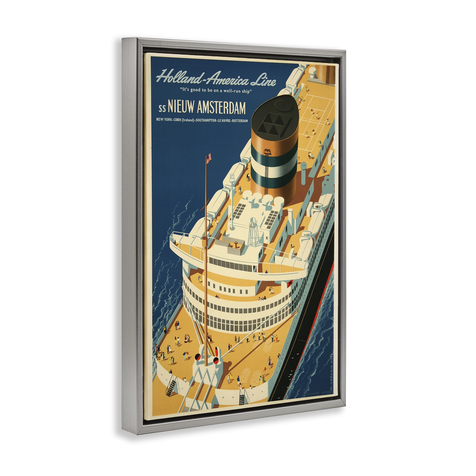 Stupell Industries Nieuw Amsterdam Cruise Ship Gray Framed Floater Canvas Wall Art, design by Vintage Posters