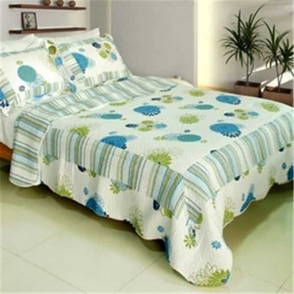 Fresh Sound - 100 Percent Cotton  3 Pieces Vermicelli-Quilted Patchwork Quilt Set  Full & Queen Size - Blue