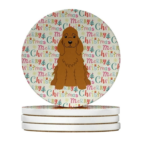 

Merry Christmas Cocker Spaniel Red Large Sandstone Coasters Pack of 4 4 in x 4 in