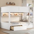 thumbnail image 4 of Euroco Wood Full XL over Full XL Bunk Bed with Storage Cabinets, LED Light and Drawers, White, 4 of 12