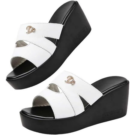 Ladies Platform Sandals Casual Fashion Wedge Summer Beach Shoes Comfortable Lightweight Ladies Slippers-Z Shape Ladies Rhinestone Wedge Sandals