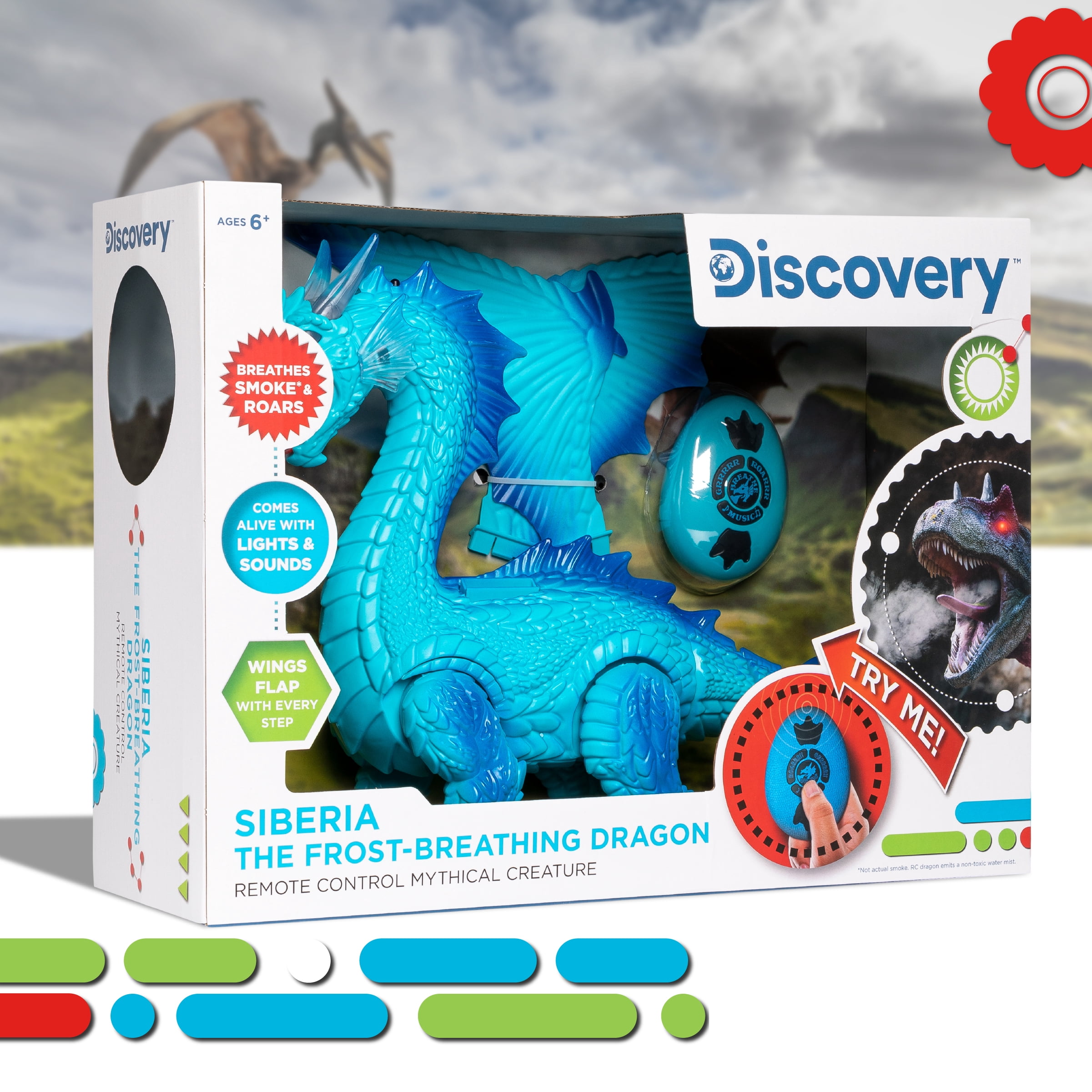 Discovery Kids RC Smoke Breathing Dragon Toy, Remote Controlled Walking, Blue, Ages 5-7