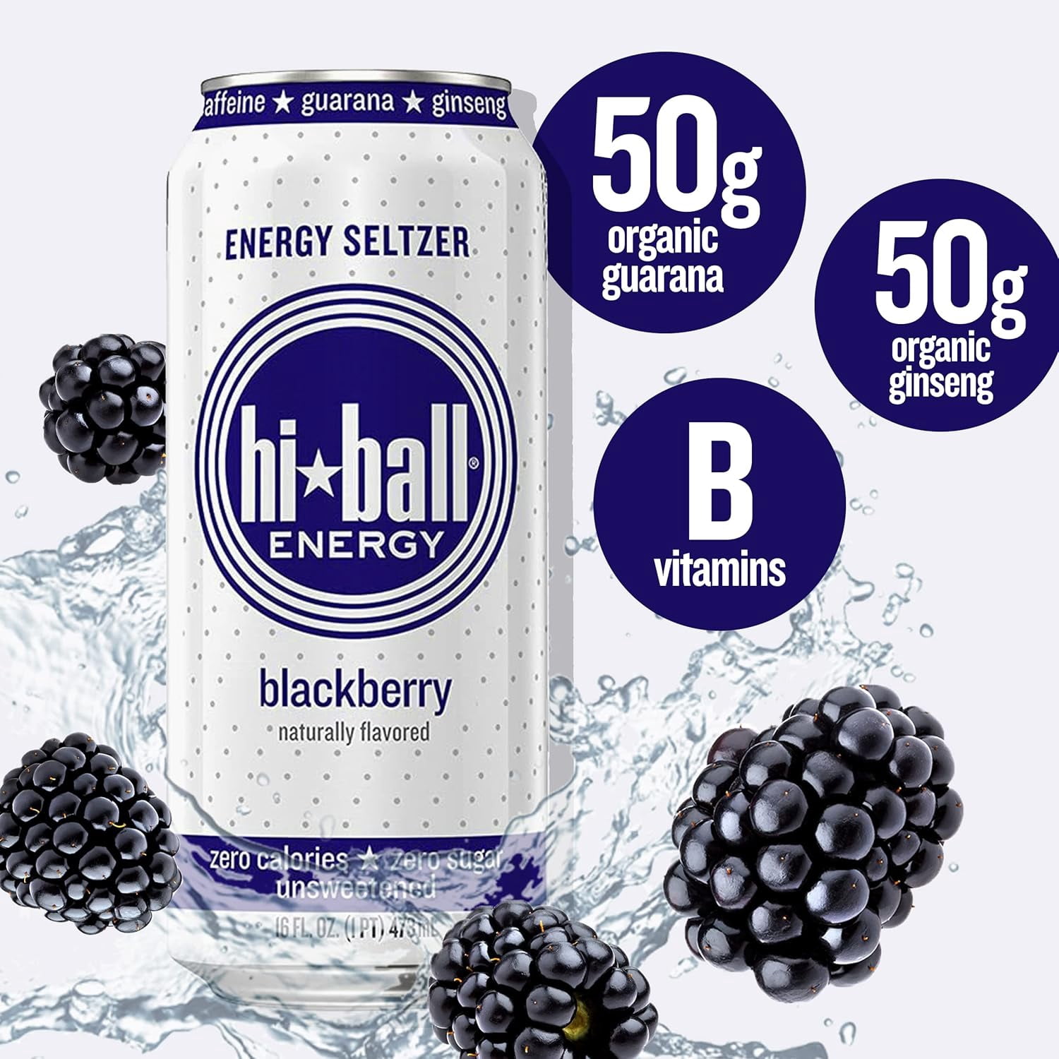 Hiball Clean Energy Drink, Zero Sugar Caffeinated Seltzer Water, Blackberry, 16 Fl Oz, 12 Pack
