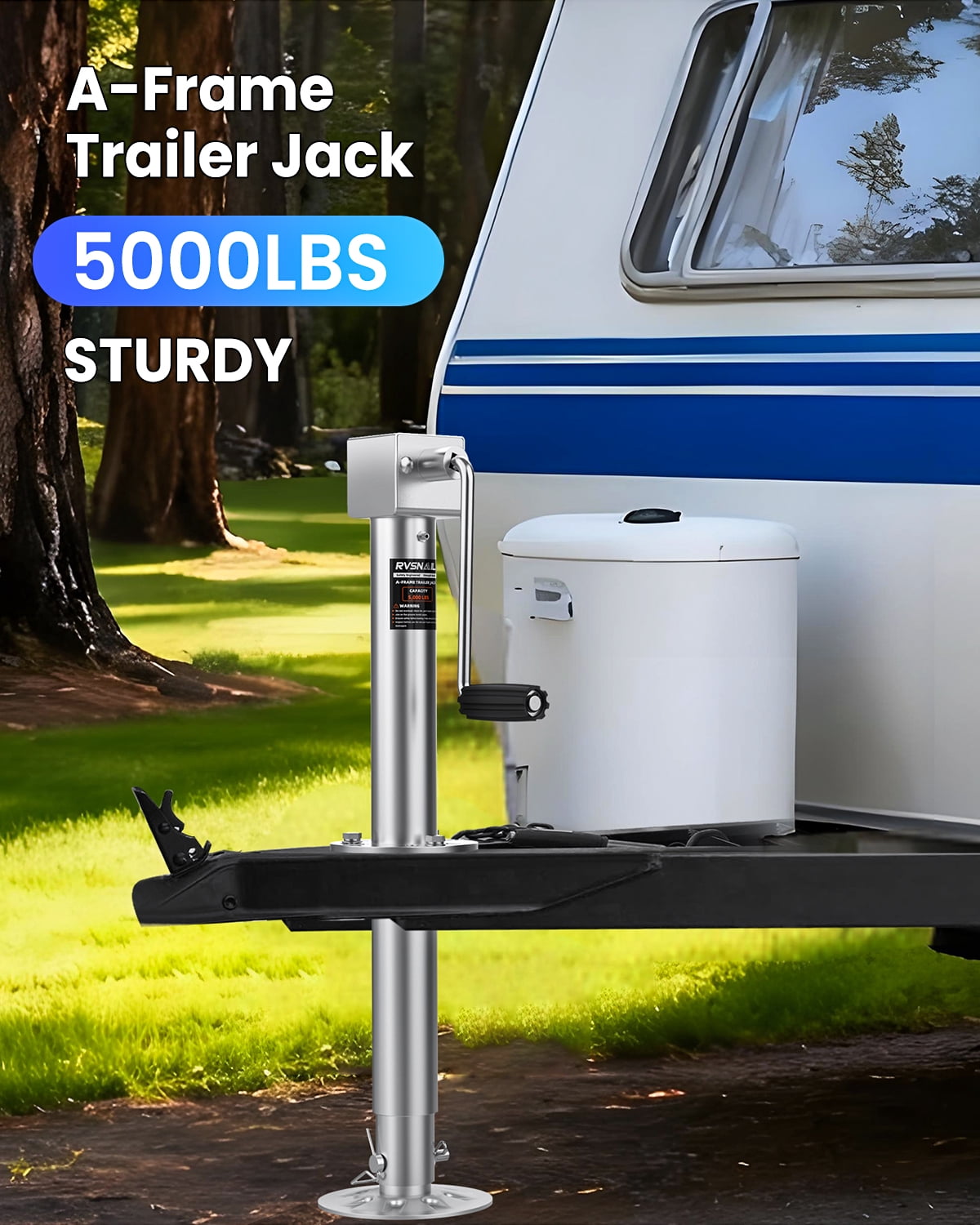 5000 lbs Heavy Duty Trailer Jack, 23" Lift, 20-24V Cordless Drill Compatible, for RV, Boat, Yacht & Utility Trailers, with Manual Crank Handle & Weatherproof Cover, Sliver