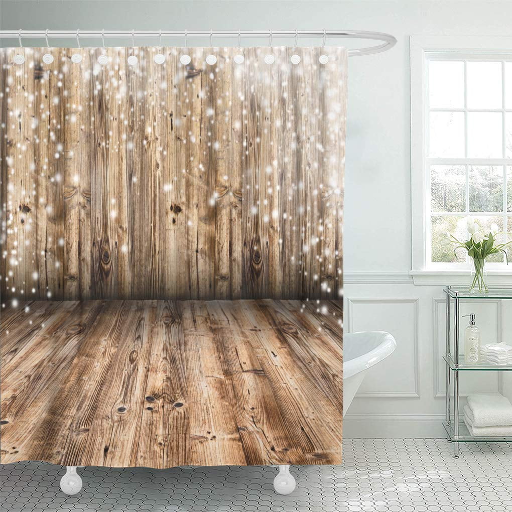 KSADK Beige Floor Old Wood Vintage Natural Wooden Shower Curtain