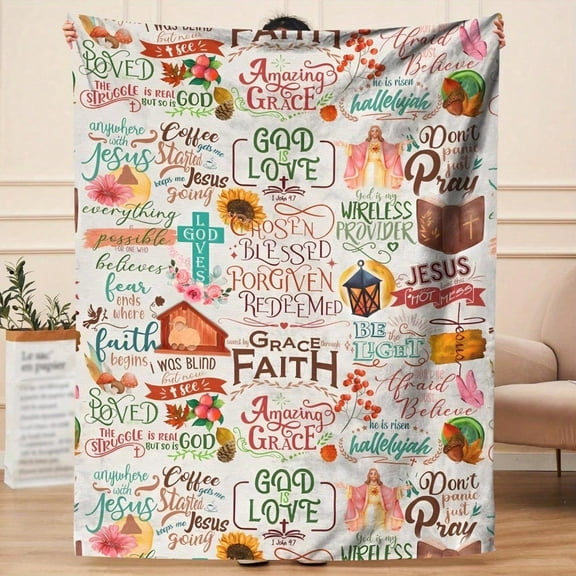 HELLOYOUNG Flannel Throw Blanket Soft Warm All-Season Christian Bible Verse Design, Vintage Religious Gift for Couch Bed Travel Machine Washable
