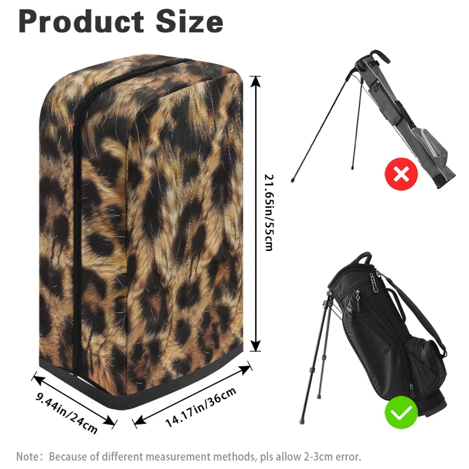 Chririnla Cheetah Print Golf Bag Cover Hood Dust & Sun Protection Umbrella for Clubs with Snap Button Universal Fit for Most Club Bags, Stand Bags, Cart Bags & Tour Bags