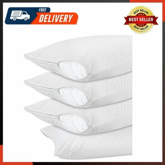 Waterproof Pillow Protectors With Zipper Queen Size (4 Pack), Terry Pillow Cover