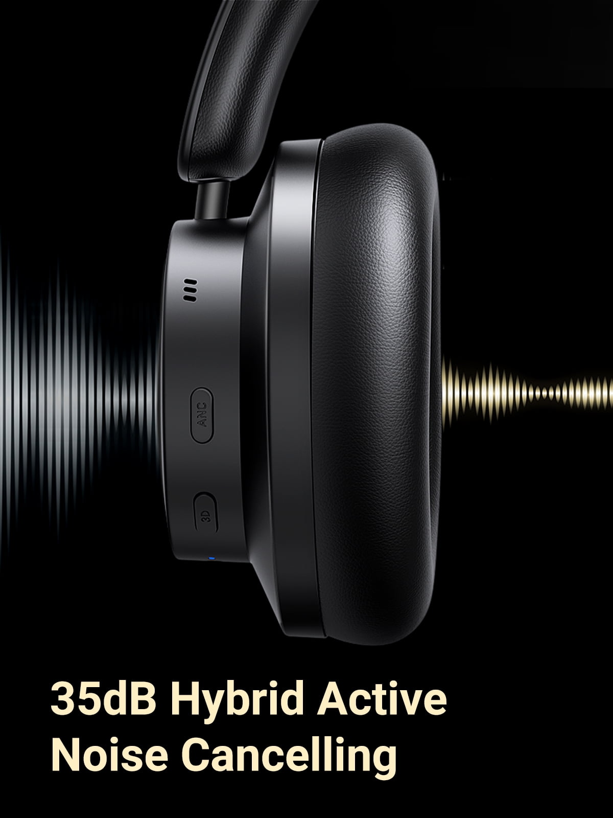 UGREEN Max3 Noise Cancelling Headphones with 5 Microphones and 3D Spatial Sound, Black