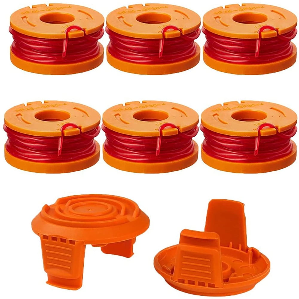 Weeders Spools Replacement for Worx WG180 WG163 WA0010 Weed Wacker Eater String with WA6531 GT Spool Cover Trimmer Refills(6 Spool, 2 Cap)