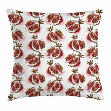 Mediterranean Pomegranate (Fruits Throw Pillow Cushion Cover, Pomegranate Flowering Blurry Watercolor Mediterranean Taste Shrub Image, Decorative Square Accent Pillow Case, 16 X 16 Inches, Fuchsia Red Umber Rose, by)