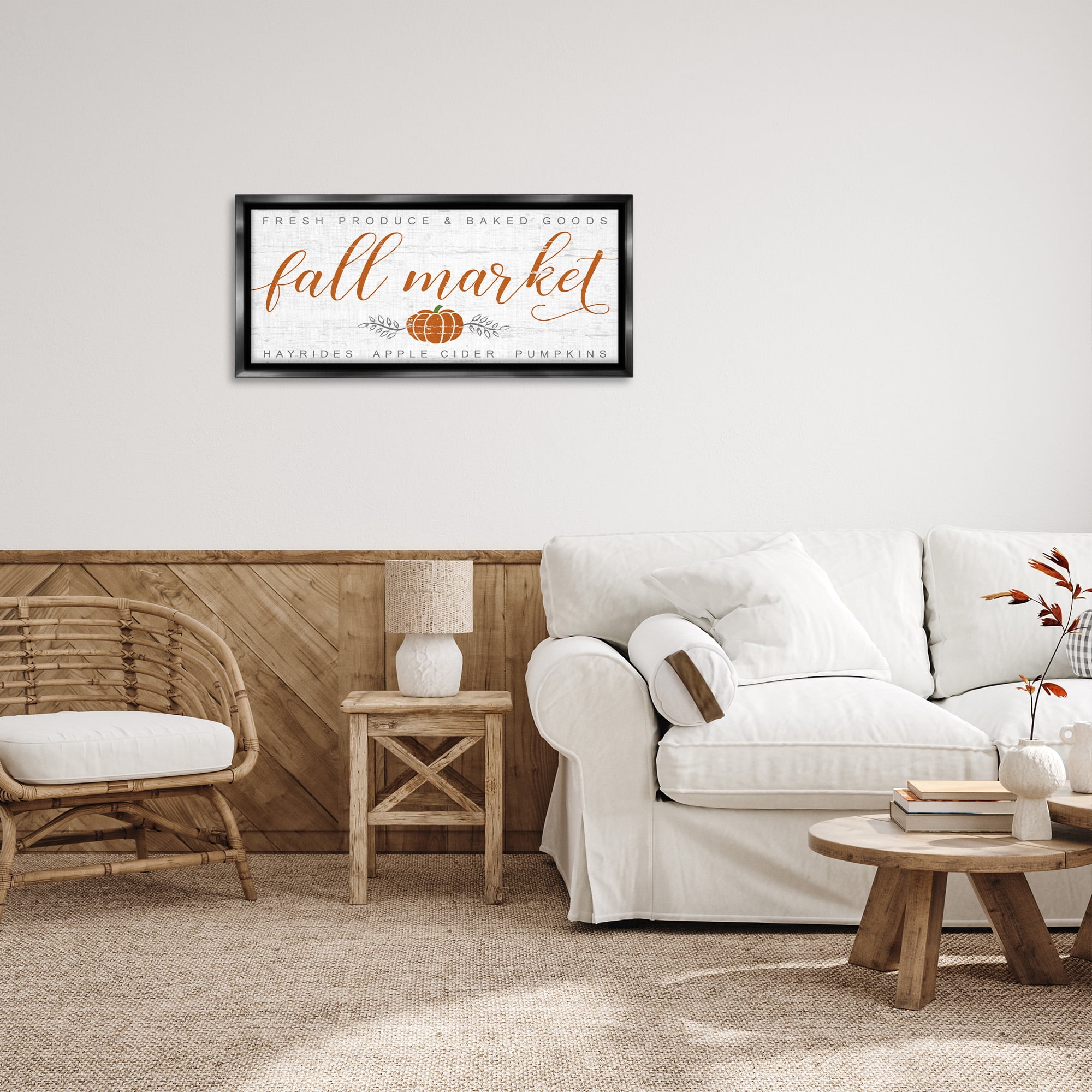 Stupell Industries Charming Fall Market Sign Holiday Painting Black Floater Framed Canvas Art Print Wall Art, 31 x 14
