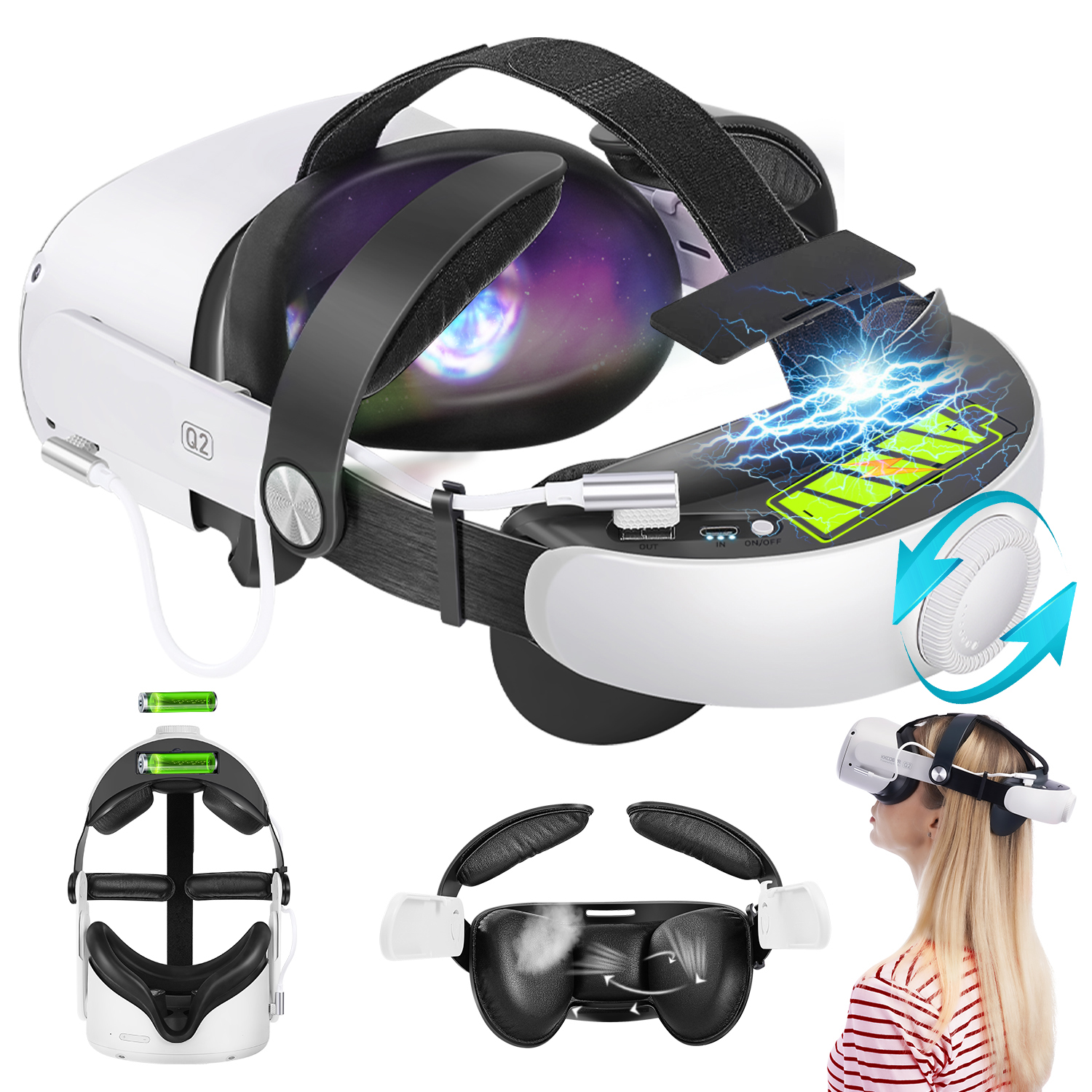 Head Strap for Oculus Quest 2 with 5200 Power Battery Pack Elite Strap Extend Playtime Up to 7