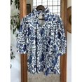 thumbnail image 5 of Women Bohemian Porcelain‑Print Ruffle V‑Neck Flare‑Sleeve Vacation Blouse, 5 of 5