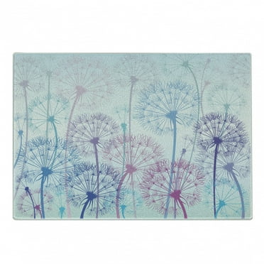 Dandelion Cutting Board, Watercolor Abstract Floral Arrangement with Botany Inspirations Nature, Decorative Tempered Glass Cutting and Serving Board, Small Size, Pale Blue Violet Pink, by Ambesonne