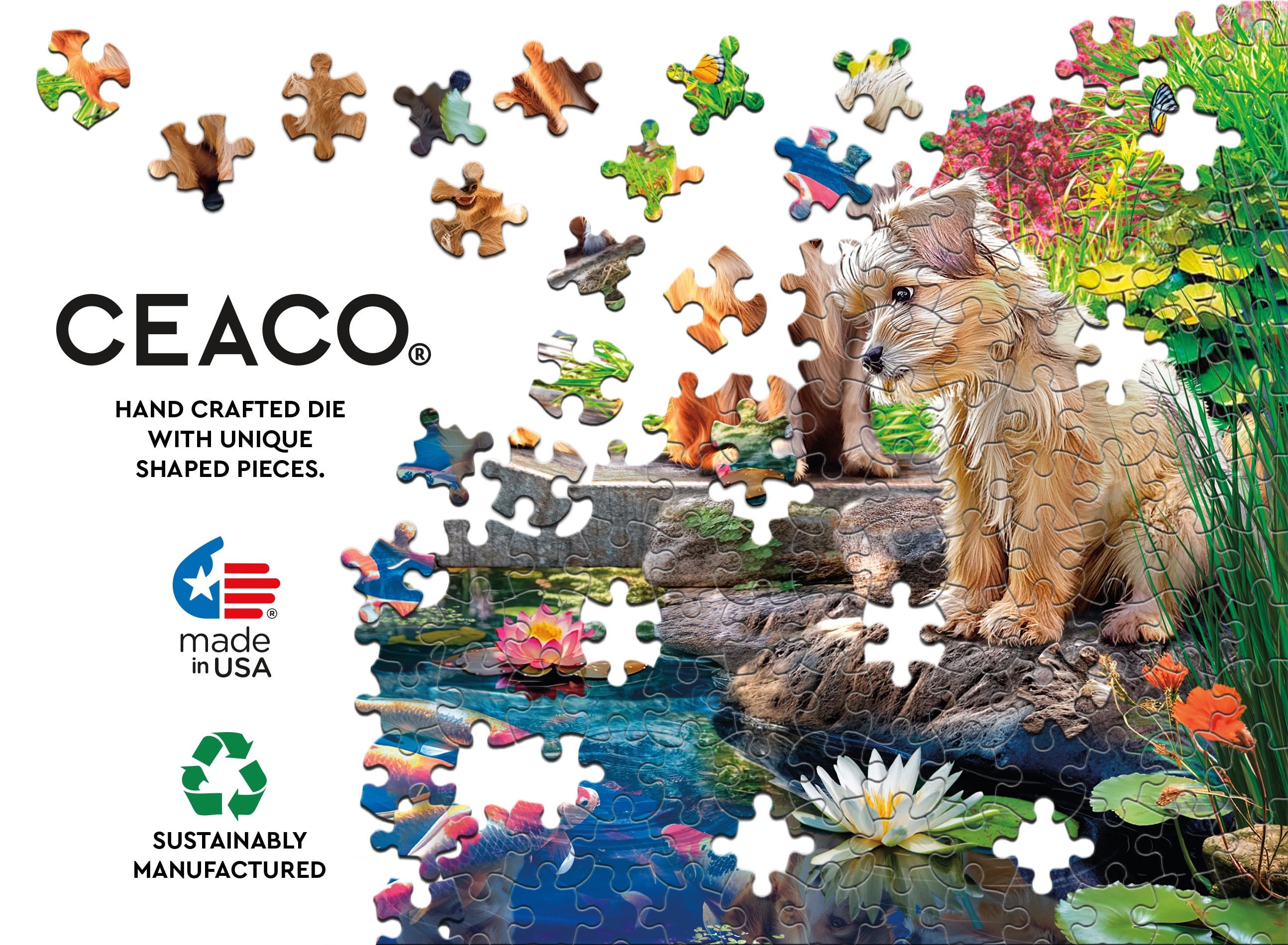 Ceaco 500 Piece Doggies at the Koi Pond (Angelo Bonito) Interlocking Jigsaw Puzzle