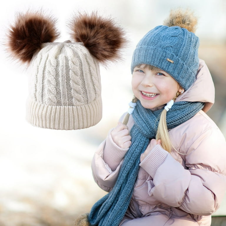 Big Fur Pom pom Beanie Hats Kids Girls Boys Warm Knitted Winter Hat Baby  Real Raccoon Fur pompom Beanies Cap - Price history & Review