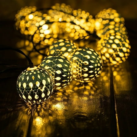 

Mduoduo Moroccan Balls Gold Iron Garden String Lights Hanging Lantern Fairy LED Outdoor Warm Light