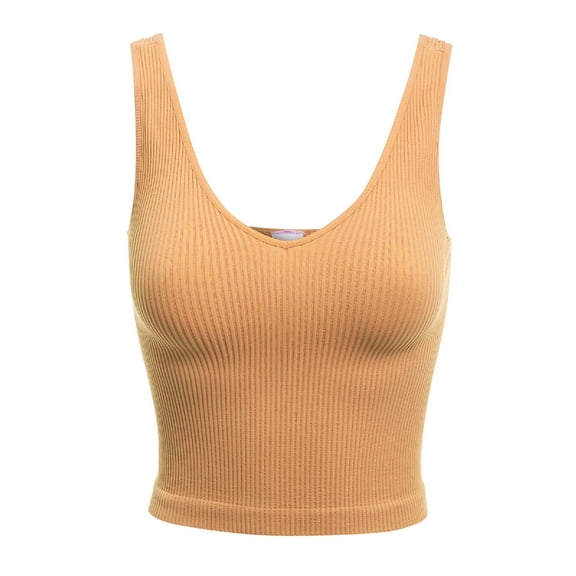 Made by Olivia Women's Four-way Stretch V-Neck Ribbed Seamless Crop Top -Made in USA