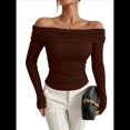 thumbnail image 1 of Blusas Elegantes Informales con Hombros Descubiertos para Mujer, de Corte Entallado, de Larga, para Salir en y Otoño. Color Café S, 1 of 8