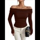 thumbnail image 1 of Blusas Elegantes Informales con Hombros Descubiertos para Mujer, de Corte Entallado, de Larga, para Salir en y Otoño. Color Café M, 1 of 8
