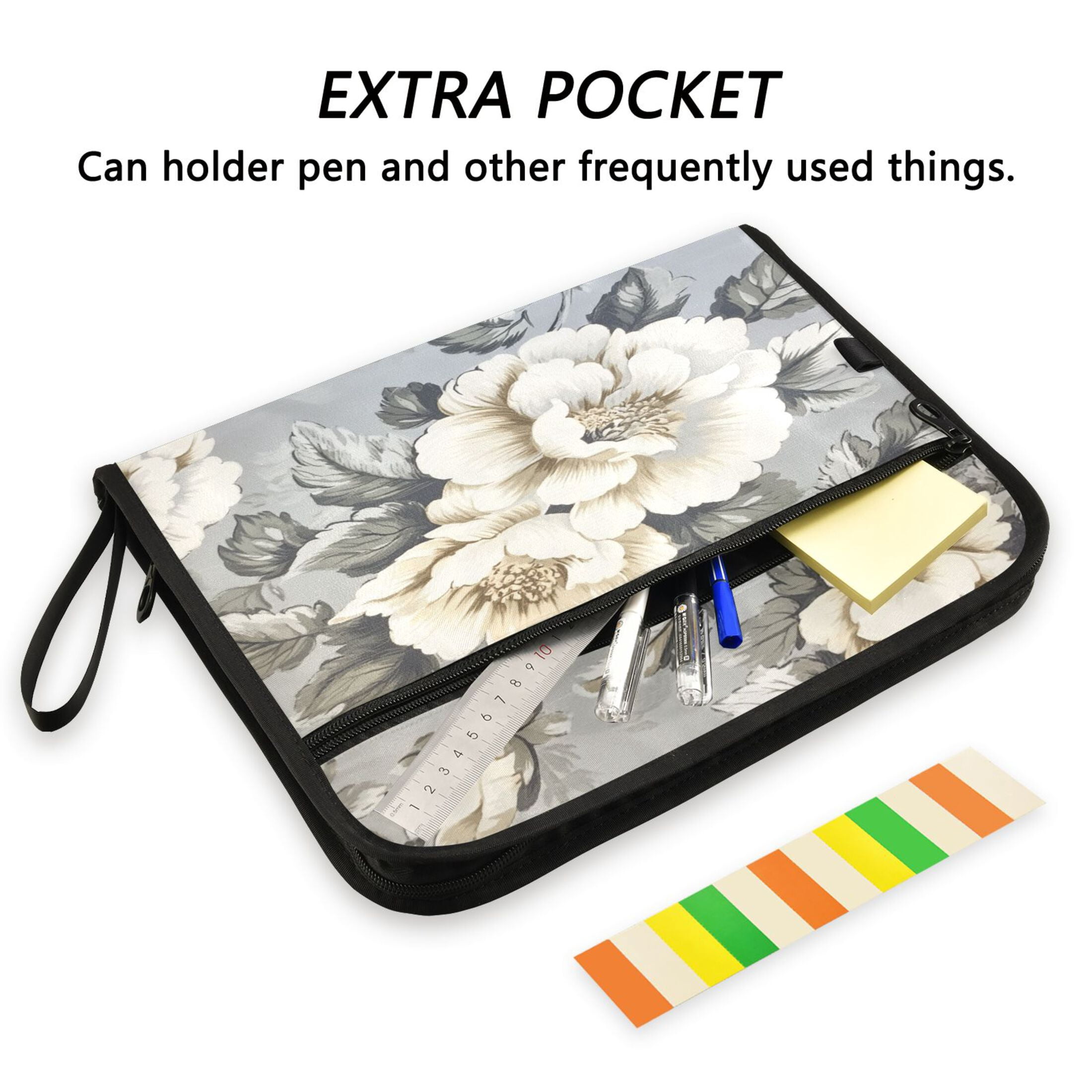 WOBOGO White Peony Pattern Expanding File Folder Letter Size Accordion Filing Organizer 13 Pocket Separate Organ Pocket