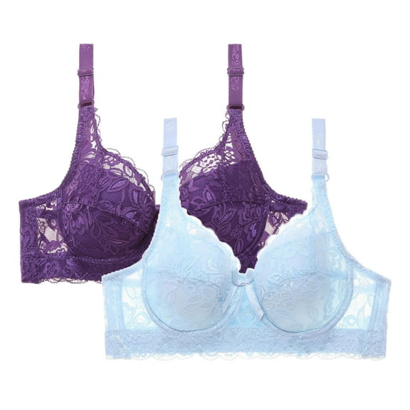 Riecok Push up Bras for Women Plus Size Lace 2 Pack Underwire Bras Stretch Everyday Bras Breathable Comfortable Bras
