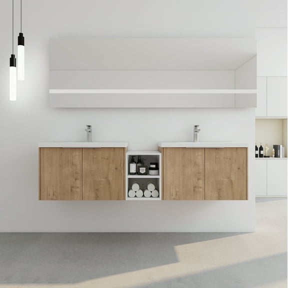 72 Inch Soft Close Doors Bathroom Vanity with Sink, A Small Storage Shelves, 30" and 12" Combination Cabinet, Imitative Oak