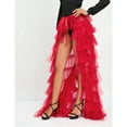 thumbnail image 3 of SWSMCLT Women's Maxi Ruffle Skirt Long High Low Fluffy Tutu Skirt High Side Slit Summer 80s Prom Dress Puffy Skirt Red Small-X-Large, 3 of 4