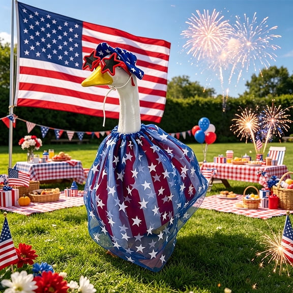 Ouuluon 4th of July Porch Goose Outfits Cute Sunflower Style Outfit Set, 23 inch Spring Summer Themed Costume for Independence Day Porch Garden