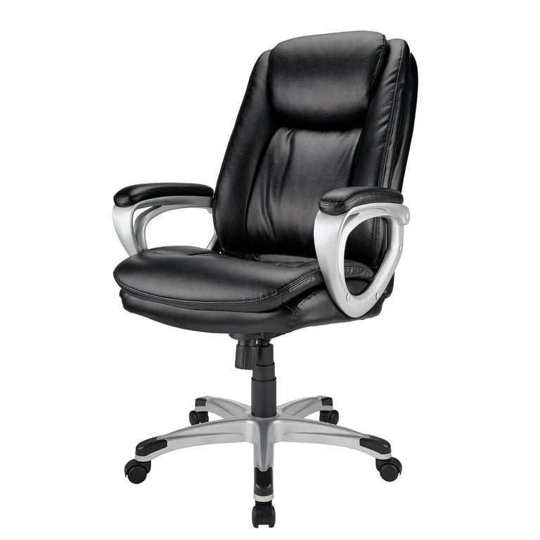 Realspace Tresswell Bonded Leather High Back Chair Black Silver