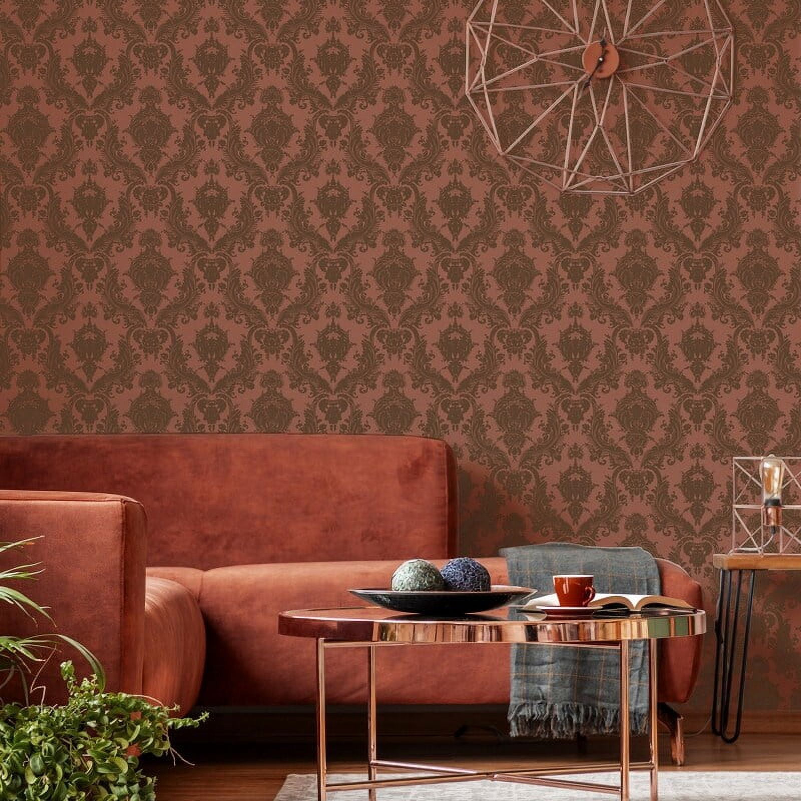Tempaper Textured Damsel Metallic Red Peel and Stick Damask Wallpaper, 20.5" x 16.5'