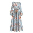 thumbnail image 2 of Nmnitkp Women's 2025 Fall Maxi Dress Floral Long Sleeve V Neck Casual A Line Long Flowy Boho Party Dresses Blue,S, 2 of 4