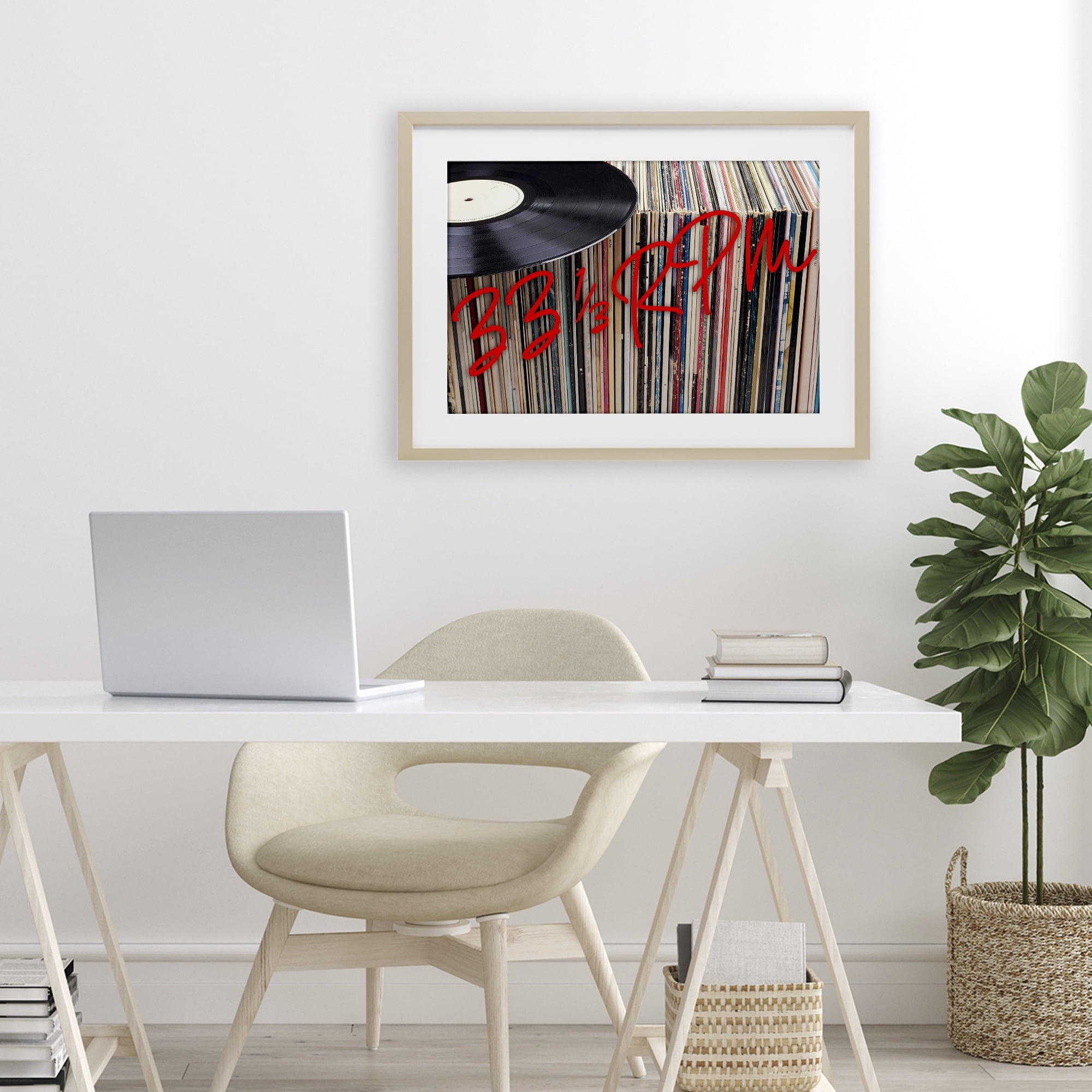 Stupell Industries Vinyl Record Stack Collection Birch Framed Print Under Glass, design by Lil' Rue
