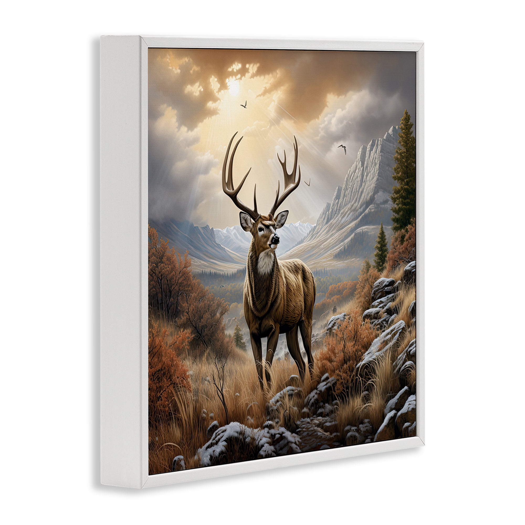 Stupell Industries Majestic Elk Mountain Scenery Landscape Painting White Framed Art Print Wall Art, 17 x 17
