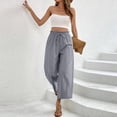 thumbnail image 5 of Nestiefly Cropped Linen Wide Leg Pants for Women Summer Casual Flowy Palazzo Pants High Waisted Beach Trousers with Pockets Gray XL, 5 of 8
