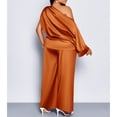 thumbnail image 4 of AURA Womens Satin Two Piece Set Asymmetrical Neck Top and Long Pants Casual Elegant Outfit, 4 of 5