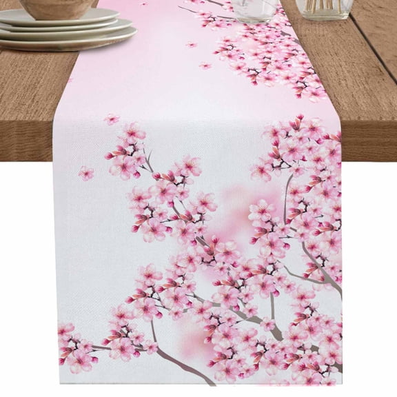 nqOlkjepod Pink Flowers Table Runner 48 Inches Long Farmhouse Dress Scarves, Spring Botanical Floral Branches Gradient Dining Tablerunner for Coffee Table/Kitchen Island/Party Décor, 13" x 48"