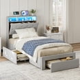 thumbnail image 6 of ARICOEASY Twin XL Bed Frames with Hidden Storage Headboard & Drawers, Upholstered Twin XL Platform Bed with LED Lights, Type-C Charging Station, No Box Spring Needed, Solid Wood Slats, Light Grey, 6 of 10