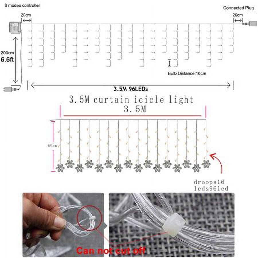 Outdoor Christmas Snowflake LED Curtain String lights Memory 8 Modes Flashing Lights Waterproof Holiday Party Connectable Wave Fairy Light, Blue 2PACK