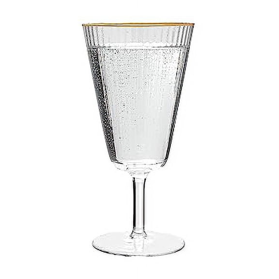 Vikko Water Glass With Stem, 13 Ounce Elegant Goblet with Gold Rim, Set of 6 Decorative Stemmed Water Glass for Special Occasions