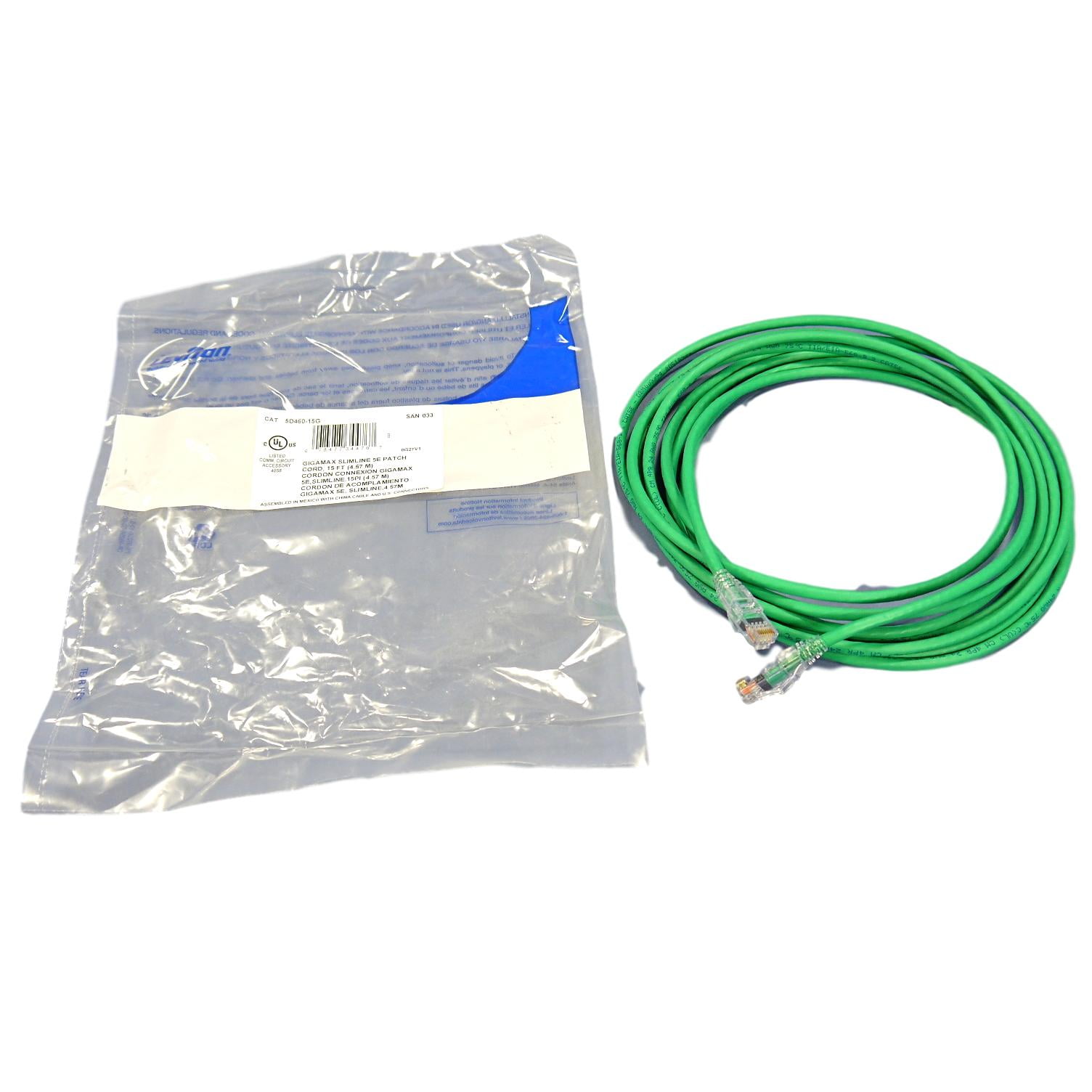 Leviton 5D46015G Green 15Foot Cat 5e GigaMax SlimLine LAN