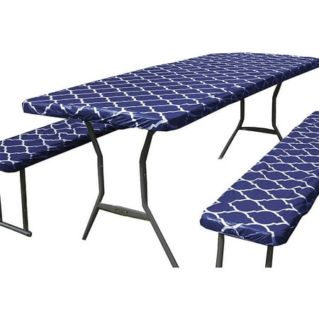 

Tablecloths For Rectangle Table Wipeable Thicken Plaid Print Tablecloths With Elastic Edge Waterproof Table Cover For Outdoor Camping Picnic-Dark Blue-for 80x140cm(32x55inch)