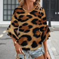thumbnail image 3 of Leopard Textured Background Pattern Women's V-Neck Blouse With 3/4 Ruffled Bell Sleeves Casual Top Ladies Blouses, 3 of 7
