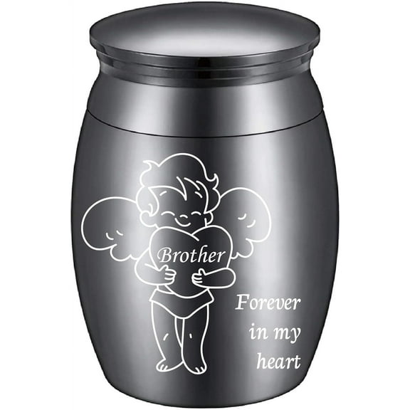 Cupid Small Keepsake Urns for Human Ashes Mini Cremation Urns Stainless Steel Memorial Ashes Holder Share Urn Decorative Miniature Burial Funeral Jar (Silver)-Brother Forever in my heart Mixed Color